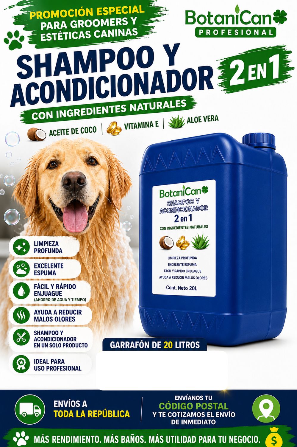 🐶🛁 BotaniCan Shampoo y Acondicionador 2 en 1! 20L $1,450 envío incluido.