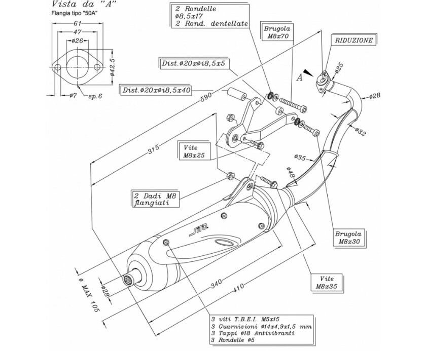 MARMITTA SITO ACCIAIO per APRILIA - DERBI - PIAGGIO art. 0586