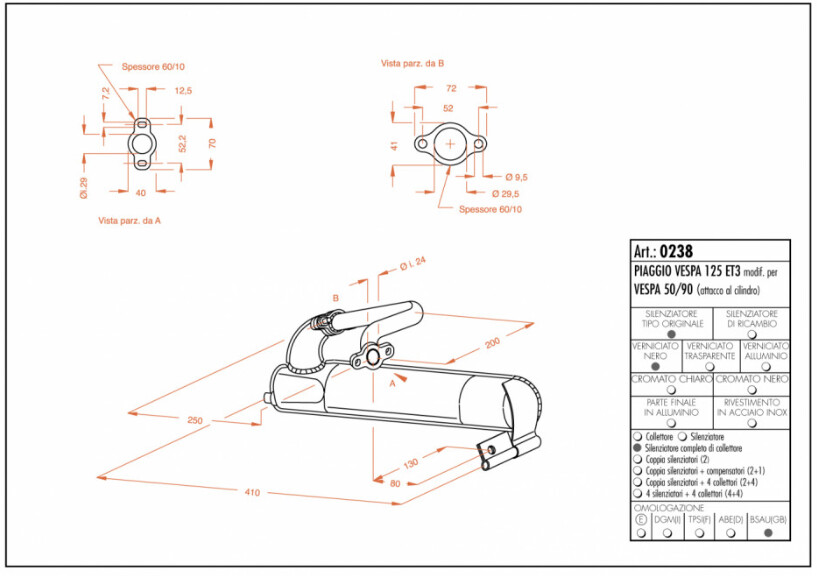 MARMITTA SITO per VESPA 125 ET3 art. 0238