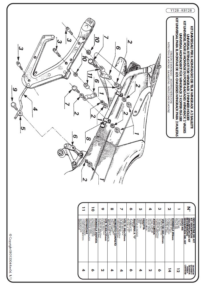 Y128 - KIT UNIVERSALE PER IL MONTAGGIO DEL WINGRACK A 2 BAULETTI
