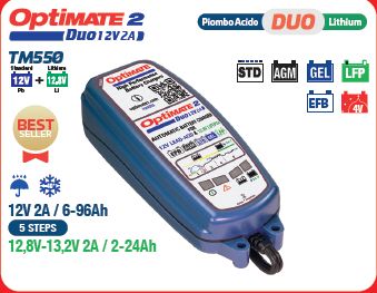 MANTENITORE / CARICA BATTERIE OPTIMATE 2 DUO AGM, STD, GEL e LITIO