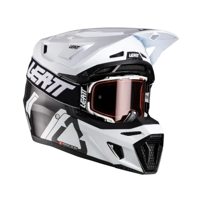 CASCO LEATT 9.5 CARBON WHITE con TECNOLOGIA 360° TURBINE + MASCHERINA VELOCITY 6.5 CRYZTAL WHITE ROSE 32 VLT