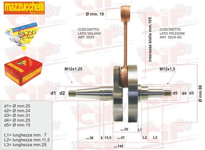 ALBERO MOTORE NUOVA MAZZUCCHELLI TIPO ORIGINALE per VESPA PX 125 - 150 corsa 57mm ALBERO MOTORE NUOVA MAZZUCCHELLI TIPO ORIGINALE per VESPA PX 125 - 150 corsa 57mm