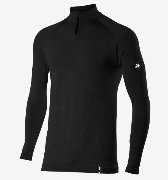 Maglia a maniche lunghe in LANA MERINO con lupetto e zip colore nera SIX2 art. TS13 MERINO