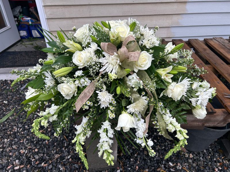 Peacefully White Casket Spray