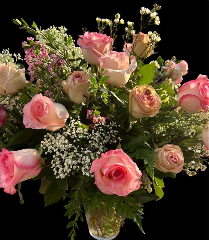 Designer's  Pastel  Colored Roses in Glass Vase  Starting @ $59.99  (12 Stems)