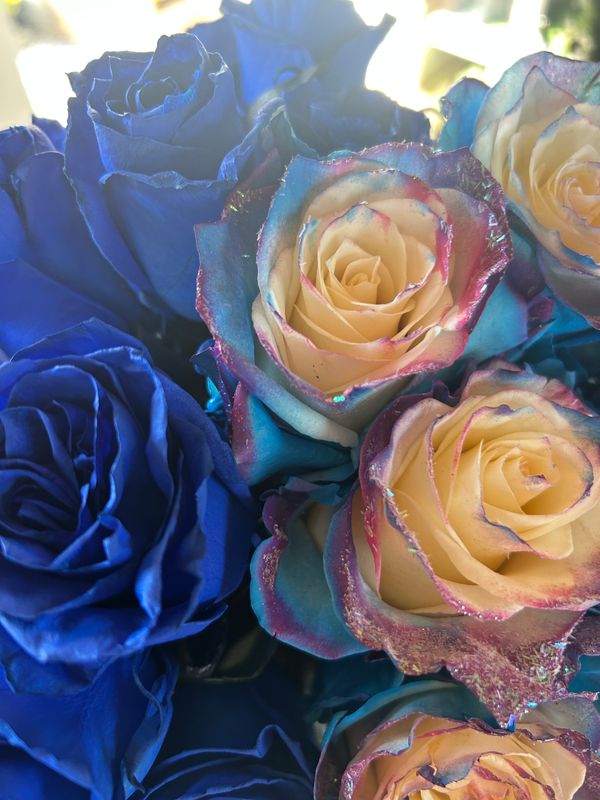 Bedazzled Blue Roses Wrapped