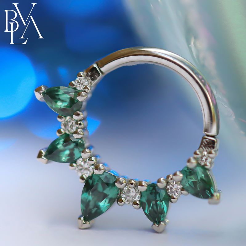 Graduating Empress Rising Genuine Alexandrite, VS1 Diamond Forward Facing Hinge Ring 16g 5/16" Platinum