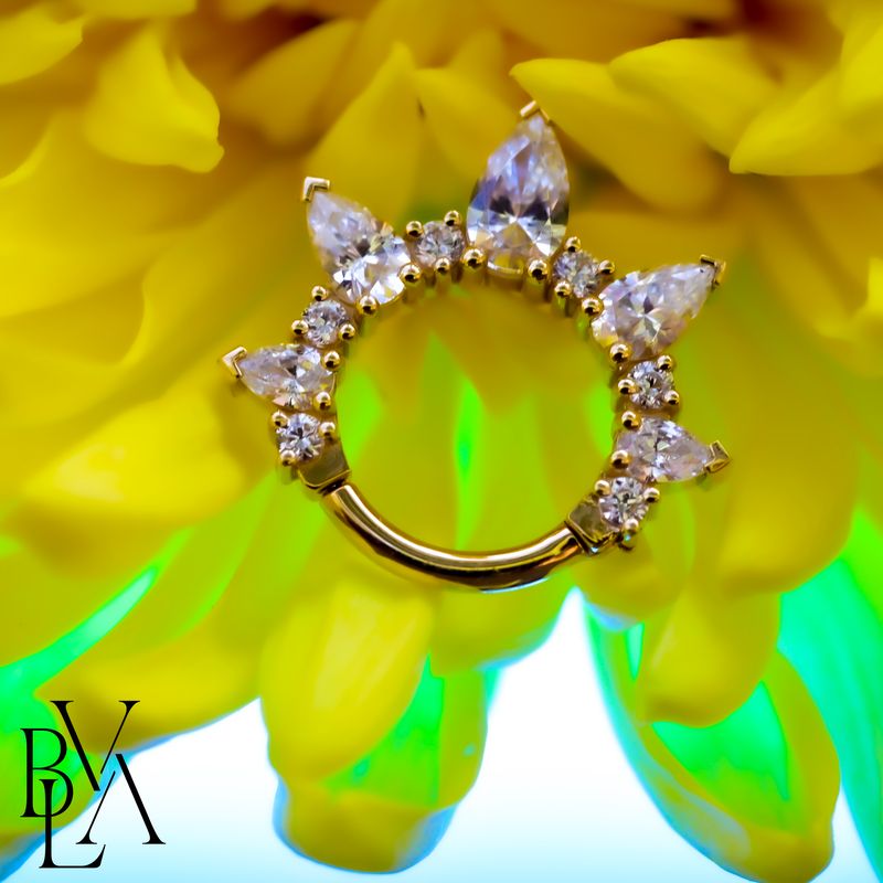 Empress Rising CZ Forward Facing Hinge Ring 16g 5/16" 14k Yellow Gold