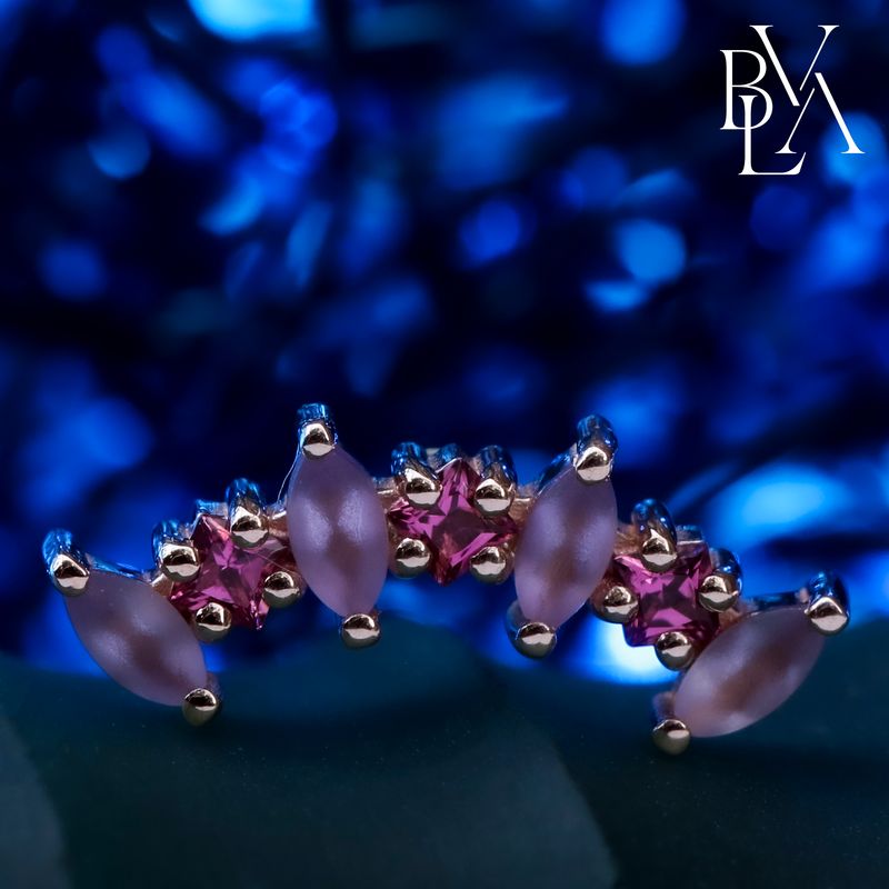 Fiona Sandblasted Light Amethyst, Pink Tourmaline 14g Threaded End 14k Rose Gold