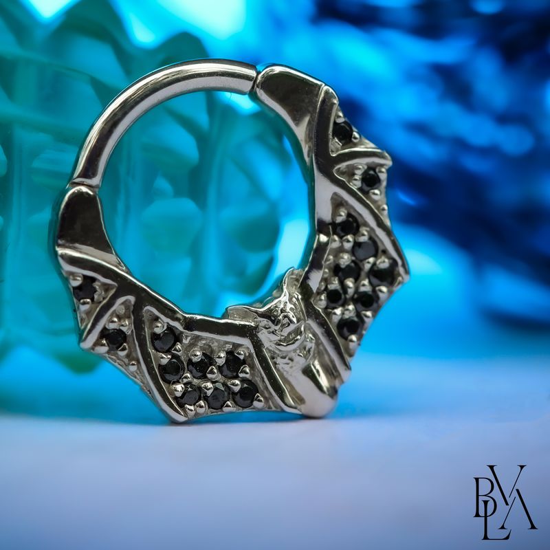 Micro Pave Lilith Black CZ Forward Facing Hinge Ring 16g 5/16" 14k White Gold