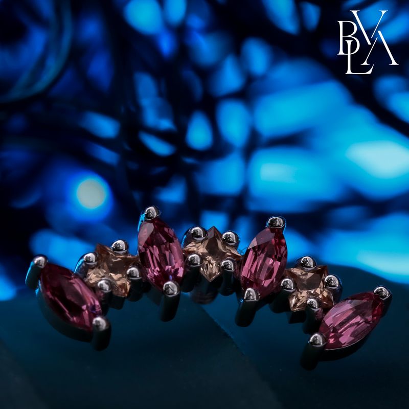 Fiona Padparadscha Sapphire, Champagne Sapphire 14g Threaded End 14k White Gold