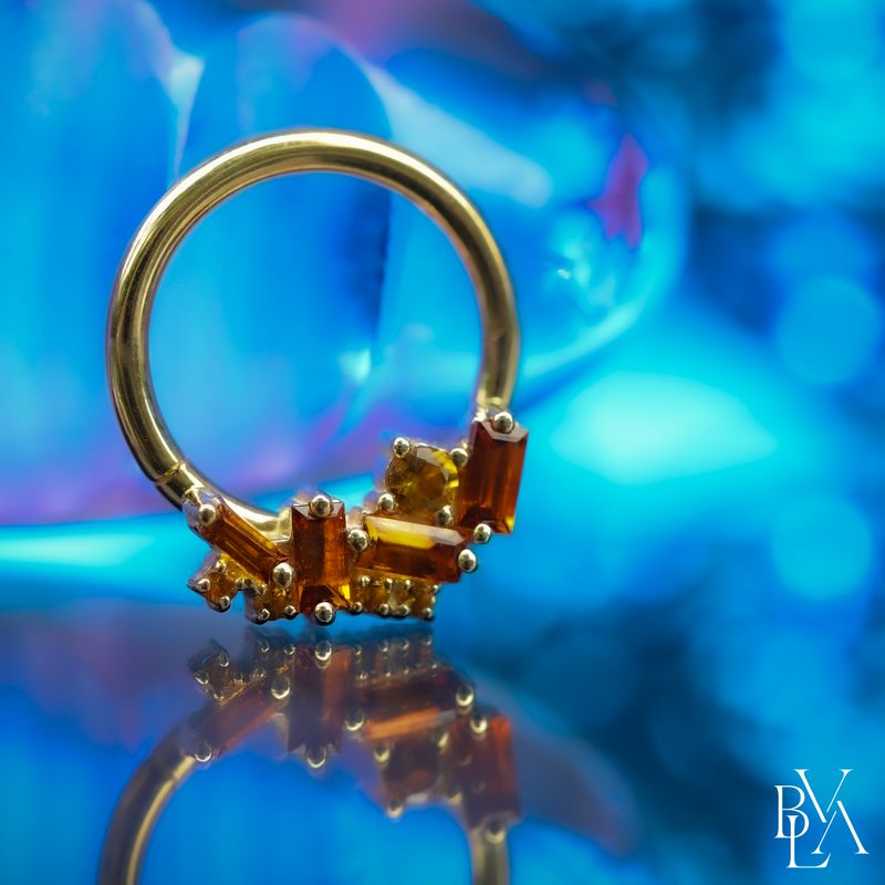 Myriad Madeira Citrine, Citrine Forward Facing Seam Ring 16g 3/8" 14k Yellow Gold