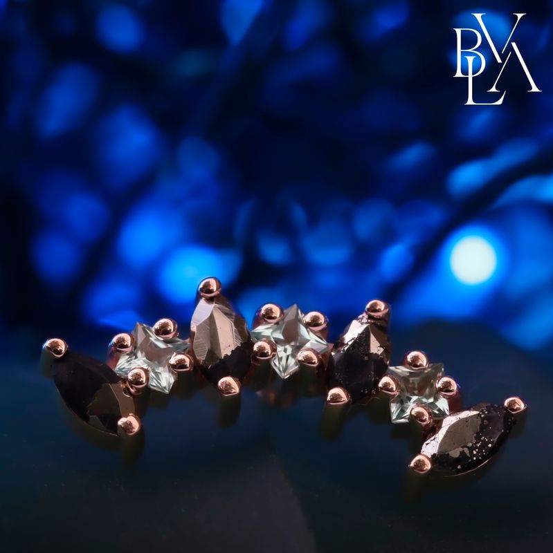 Fiona Faceted Pyrite, Chrysoberyl 14g Threaded End 14k Rose Gold