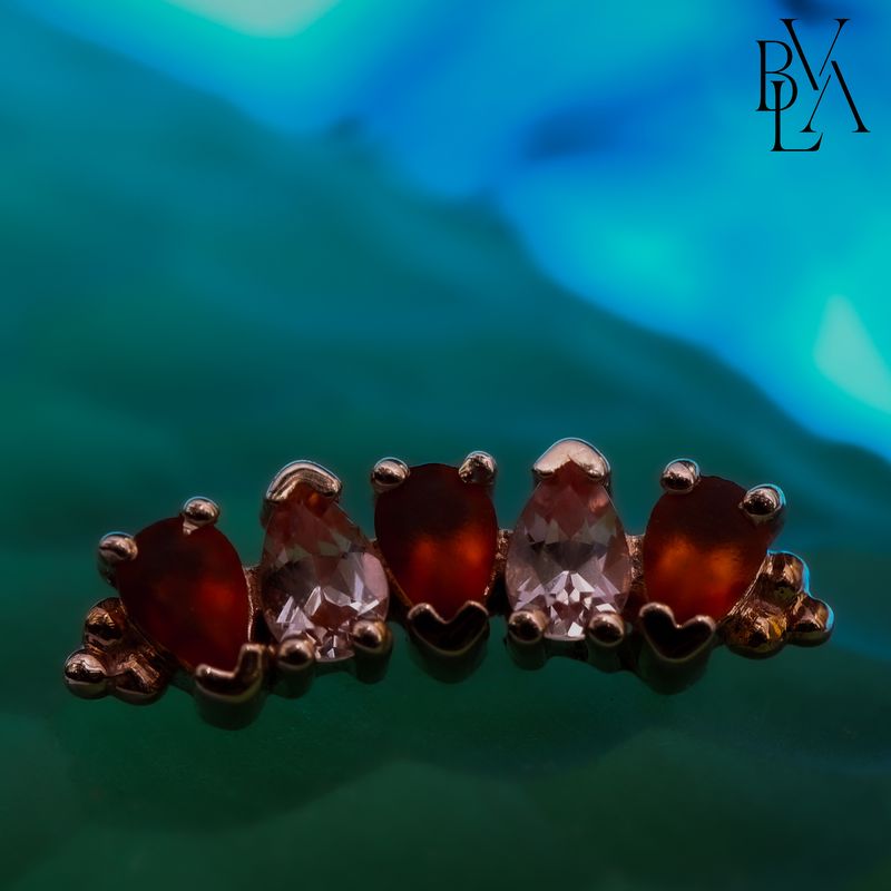 Nalani Sandblasted Madeira Citrine, Padparadscha Sapphire 16g Threaded End 14k Yellow Gold