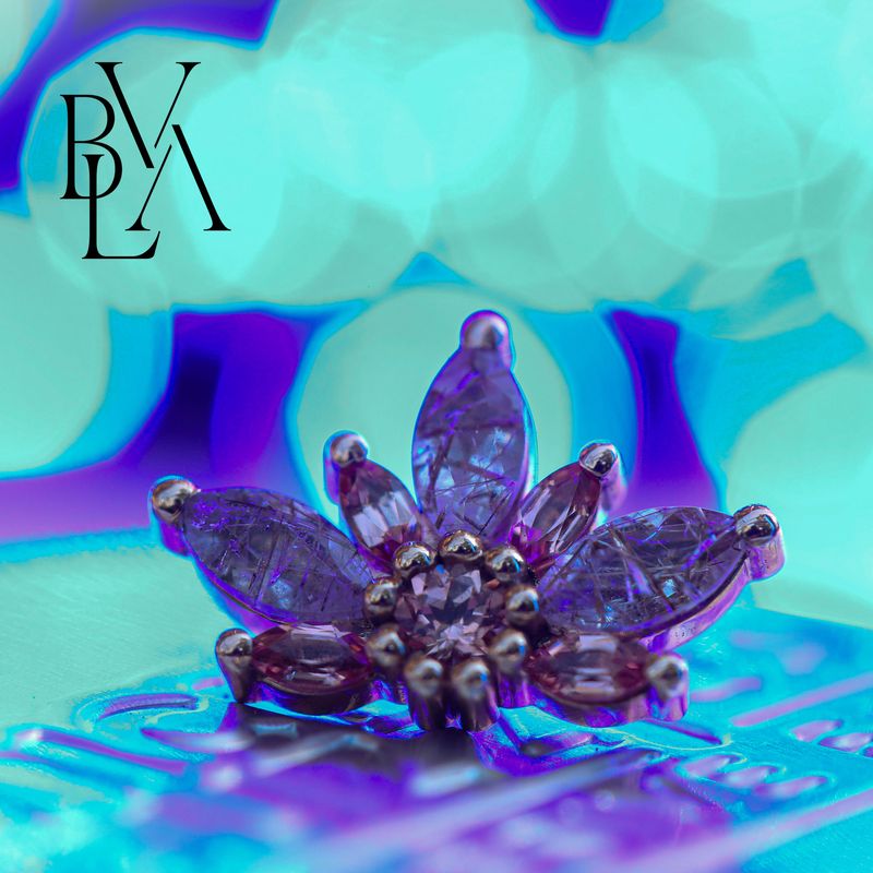 Starling Copper Rutilated Quartz, Padparadscha Sapphire 14g Threaded End 14k Rose Gold