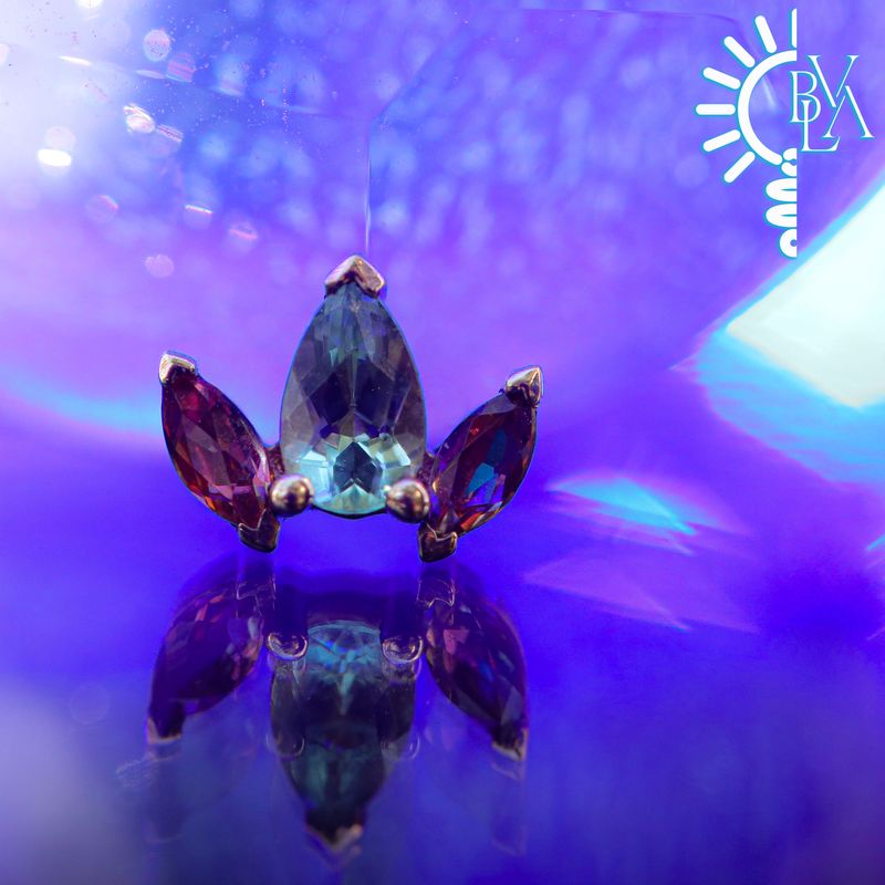 Alana Seafoam Tourmaline, Anastasia Topaz 16g Threaded End 14k Yellow Gold