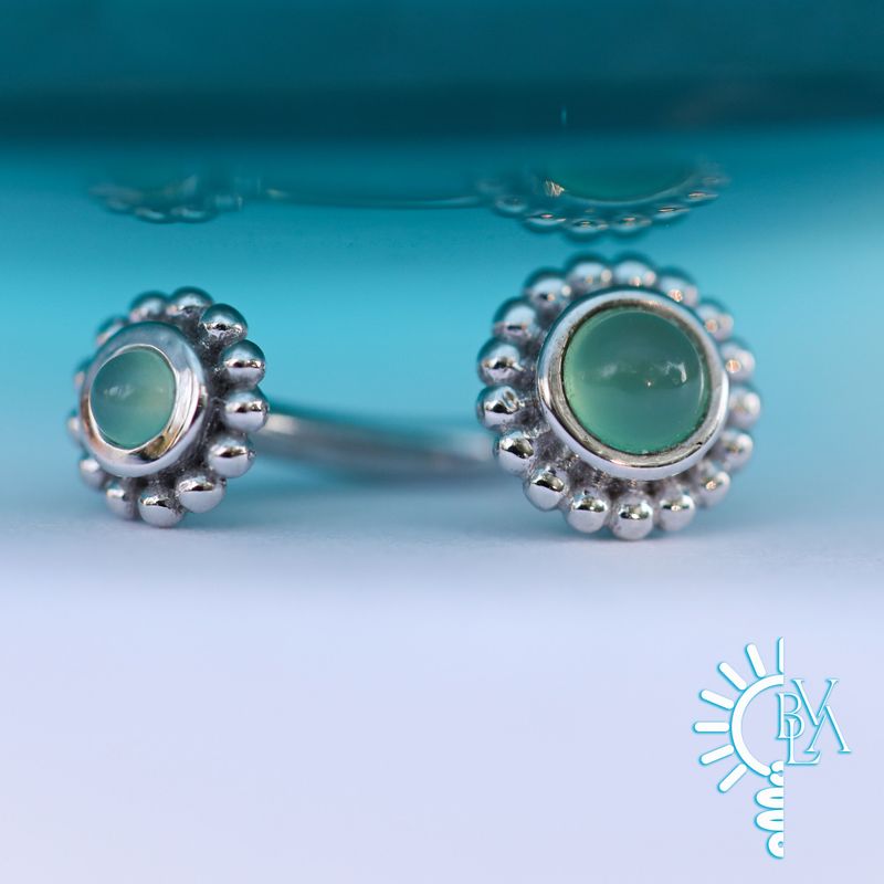 Beaded Raine Chrysoprase Cabochon J Curve 16g 9/32" 14k White Gold