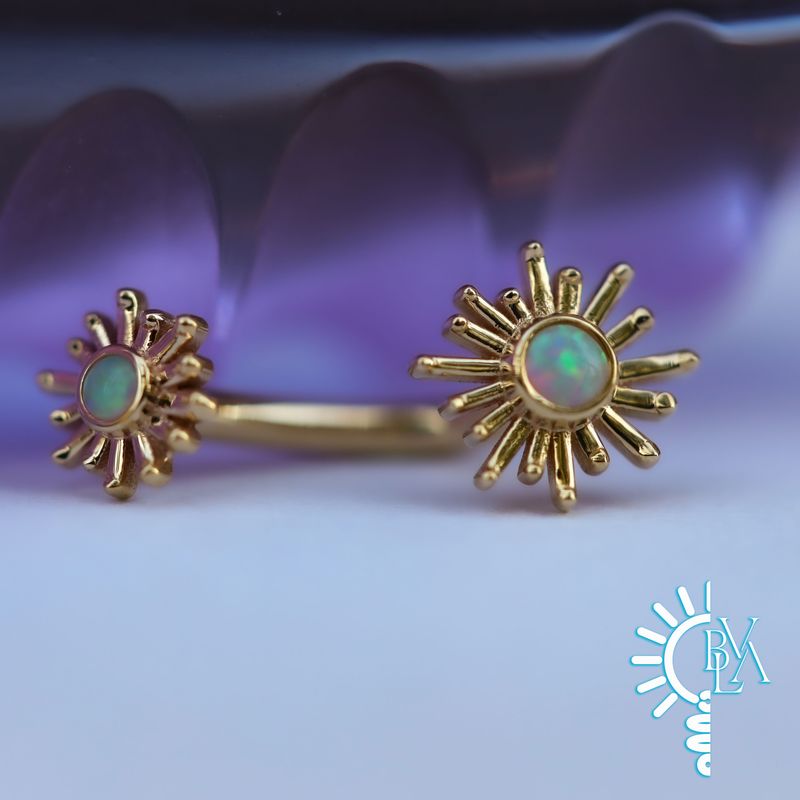 Sunray Genuine Opal Cabochon J Curve 16g 9/32" 14k Yellow Gold