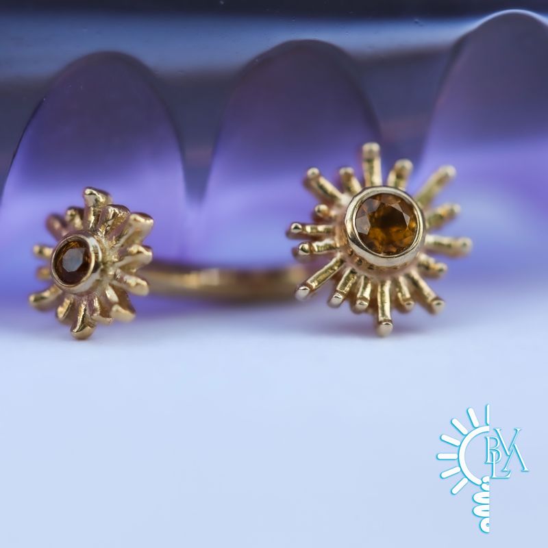 Sunray Citrine J Curve 16g 9/32" 14k Yellow Gold