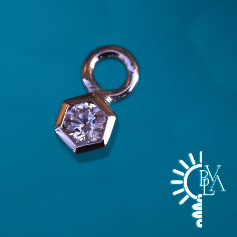 Miel CZ Charm 16g 14k White Gold