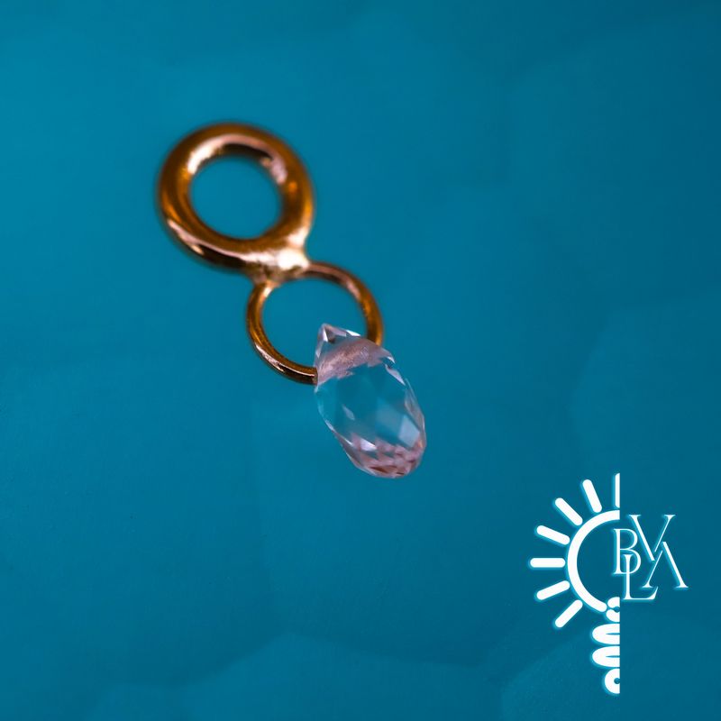 Briolette 3x1.5mm Crystal Quartz Charm 16g 14k Rose Gold