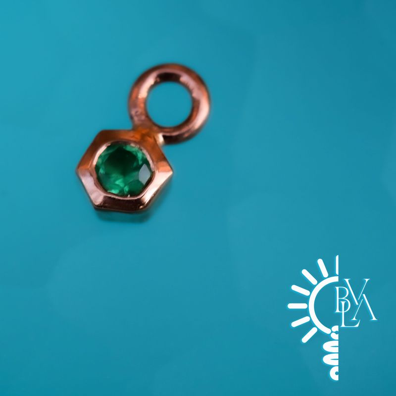 Miel Emerald Charm 16g 14k Rose Gold