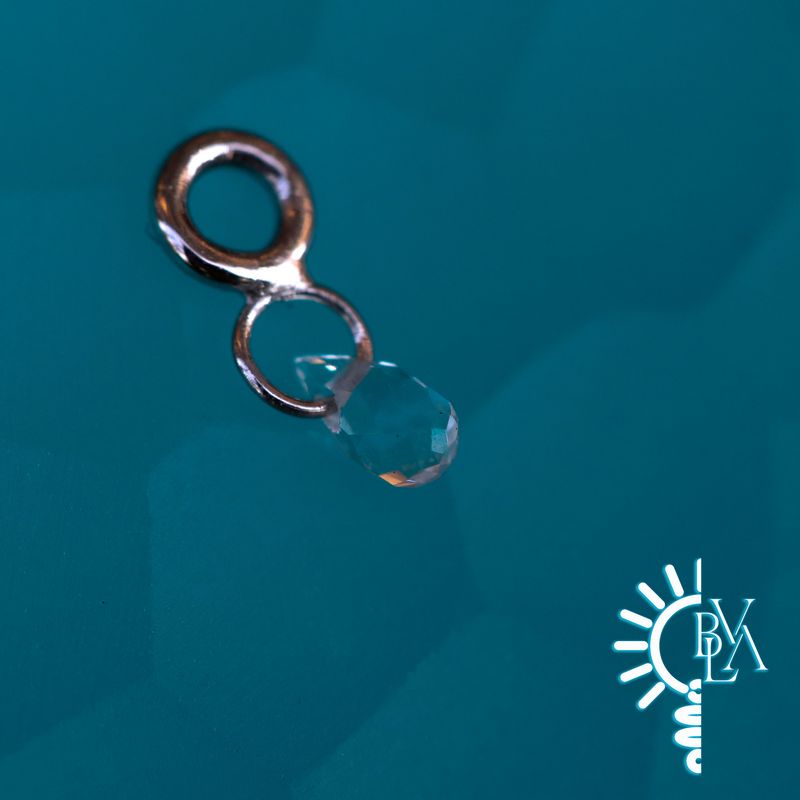 Briolette 3x1.5mm Crystal Quartz Charm 16g 14k White Gold