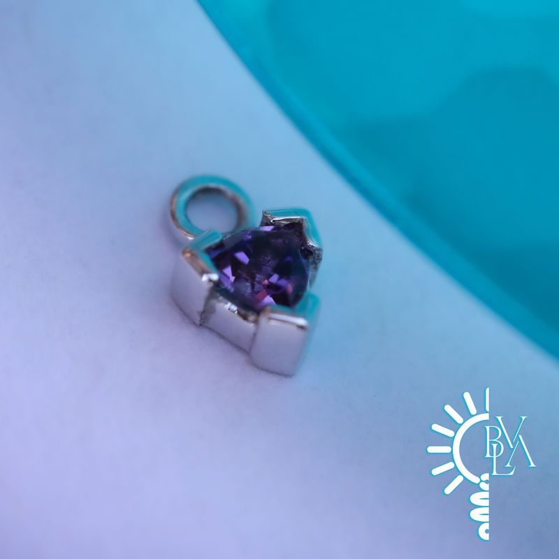 Trillion Half Bezel Amethyst Charm 16g 14k White Gold