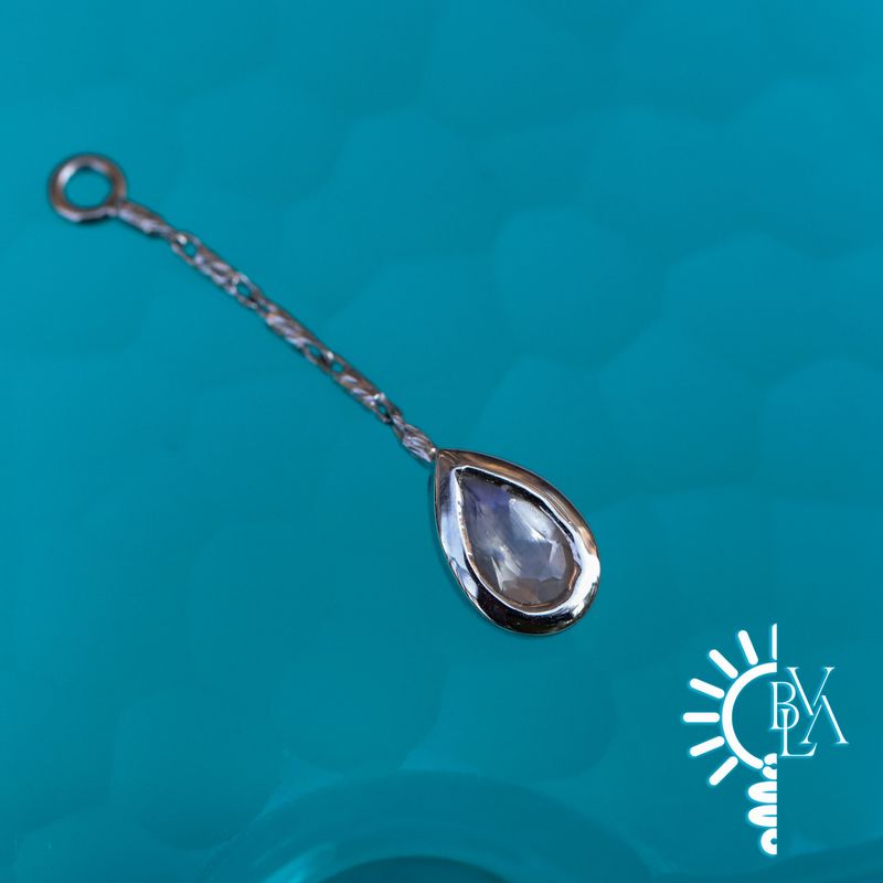 Miranda Chain w/ Pear Bezel Faceted Rainbow Moonstone Charm 16g 14k White Gold