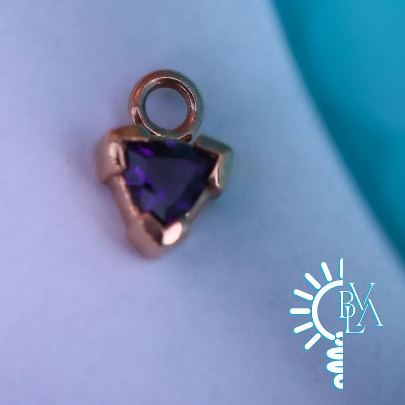 Trillion Half Bezel Amethyst Charm 16g 14k Rose Gold