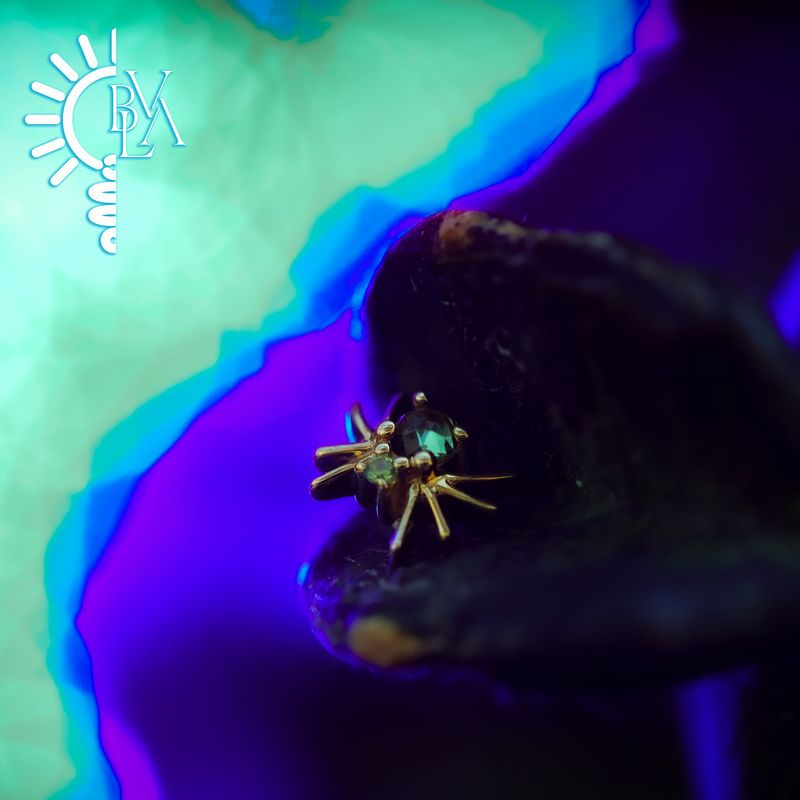 Octo Rose Cut Green Tourmaline, Tsavorite 16g Threaded End 14k Yellow Gold