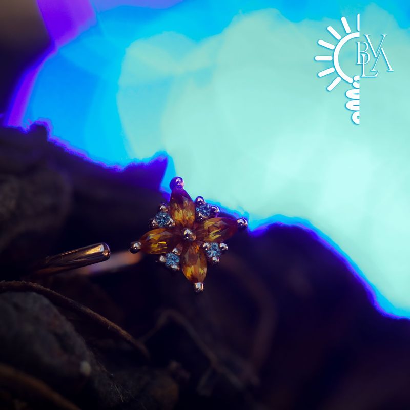 Tiny Pleades Citrine, Grey Sapphire Snail 18g 9/32" 14k Rose Gold