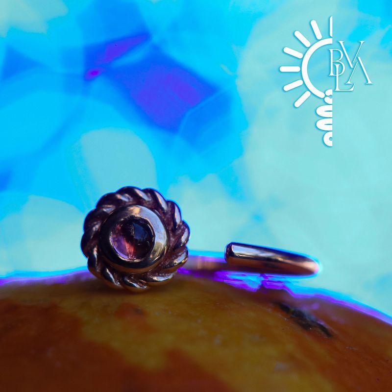 Mini Braided Raine Choctaw Pink Tourmaline Cabochon Snail 18g 9/32" 14k Rose Gold