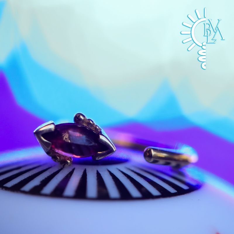 Beaded Marquise Rhodolite Cabochon Snail 18g 1/4" 14k Yellow Gold