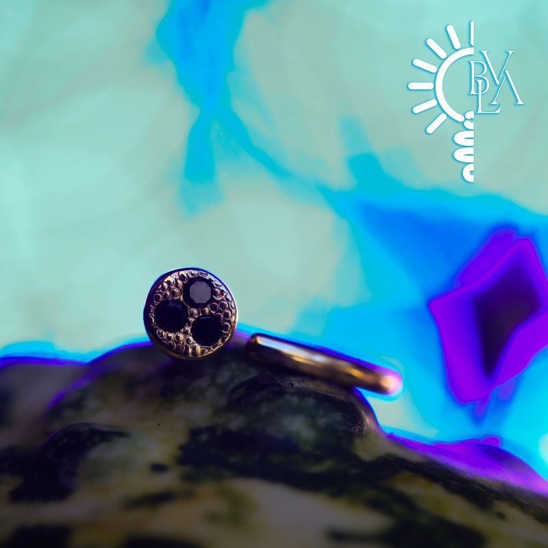 Pave Circle Black Diamond 3mm Snail 18g 9/32" 14k Yellow Gold