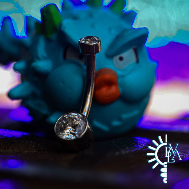 Round Bezel CZ Navel Curve 14g 3/8" 14k White Gold