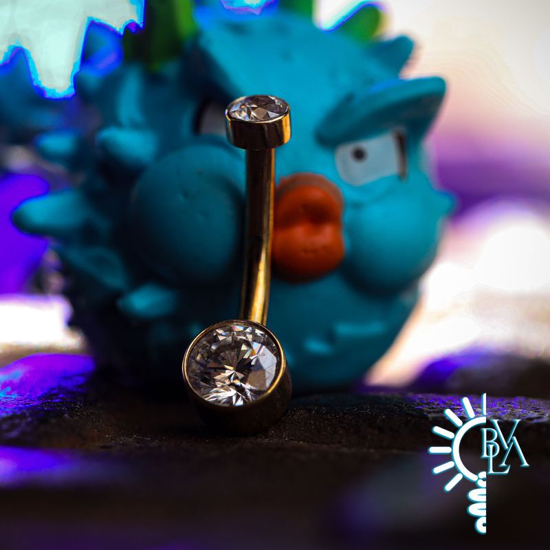 Round Bezel CZ Navel Curve 14g 3/8" 14k Yellow Gold