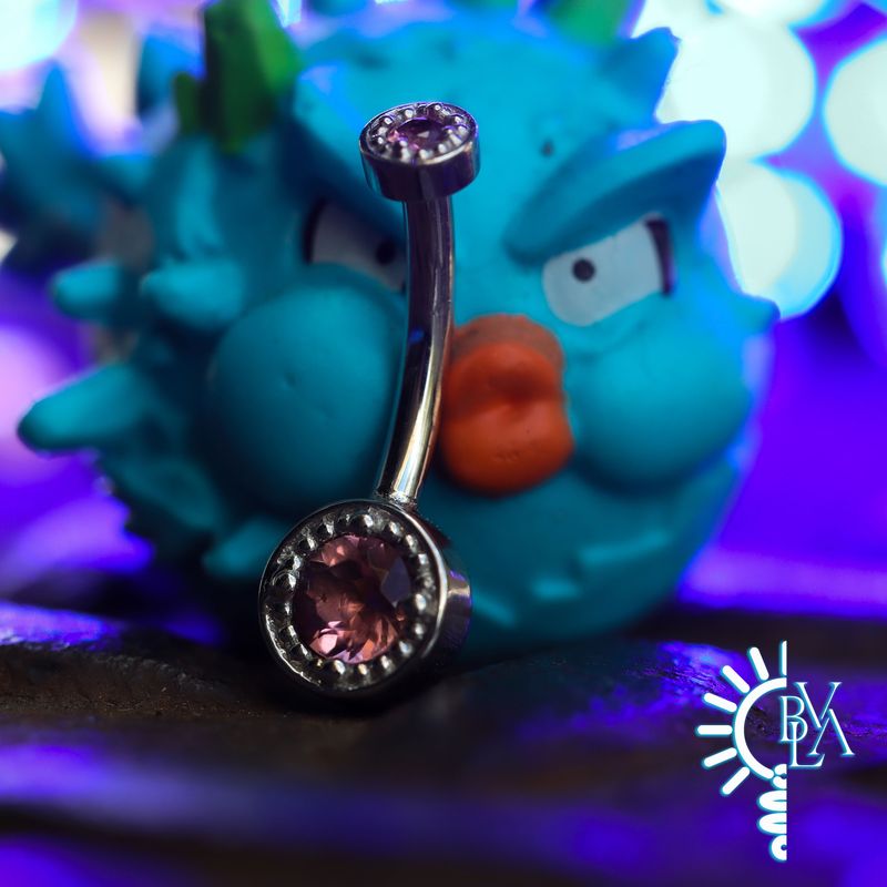 Rachel Pink Tourmaline Navel Curve 14g 3/8" 14k White Gold