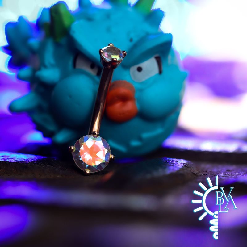 Round Prong Mercury Mist Topaz Navel Curve 14g 3/8" 14k Rose Gold