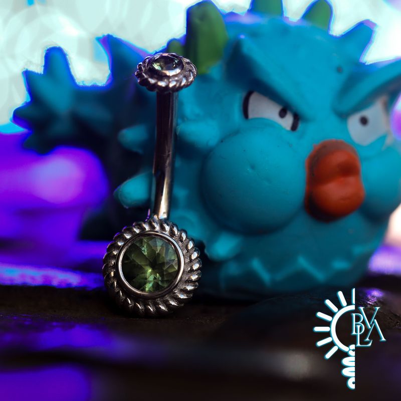 Raine Seafoam Tourmaline Navel Curve 14g 3/8" 14k White Gold