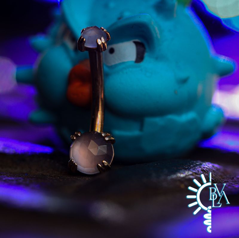 Cab Prong Rose Cut Lavender Chalcedony Navel Curve 14g 3/8" 14k Rose Gold