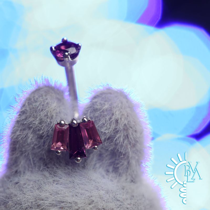 Oceane 3 Rhodolite, Pink Tourmaline J Curve 16g 9/32" 14k White Gold