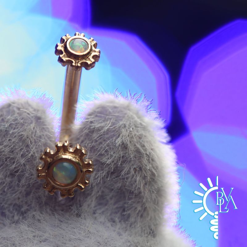 Firenze Genuine Opal J Curve 16g 9/32" 14k Yellow Gold