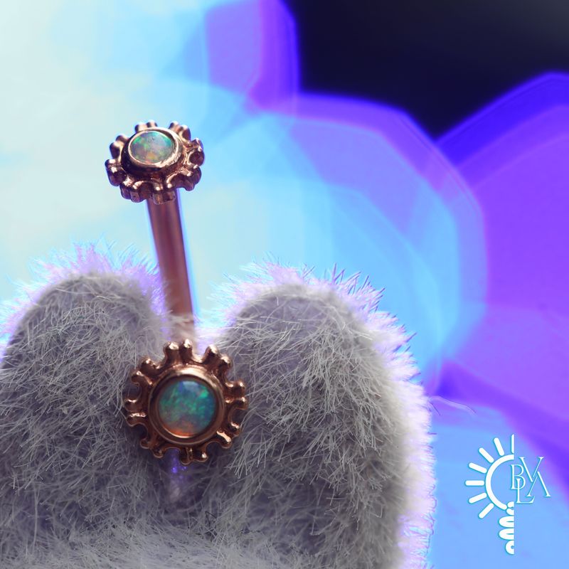 Firenze Genuine White Opal Cabochon J Curve 16g 9/32" 14k Rose Gold