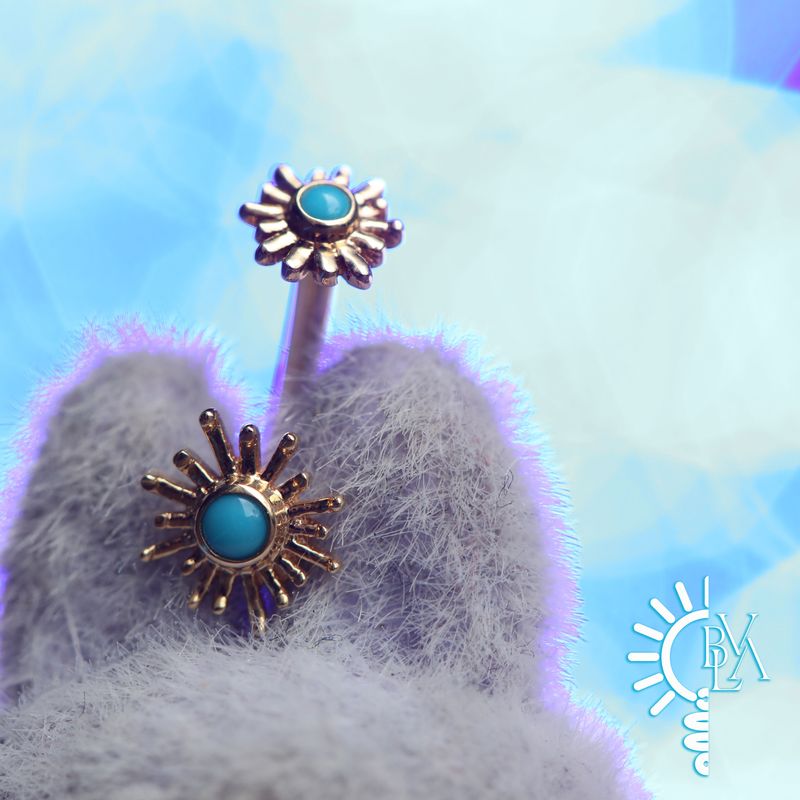 Sunray Turquoise J Curve 16g 9/32" 14k Yellow Gold