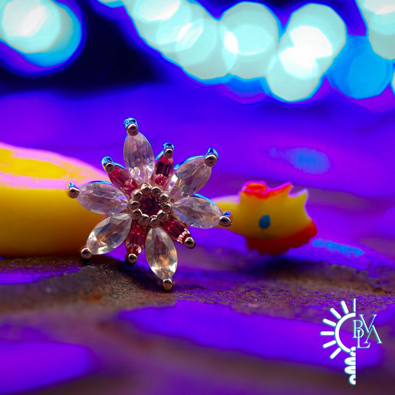 Starla Faceted Rainbow Moonstone, Padparadscha Sapphire 14g Threaded End 14k Rose Gold