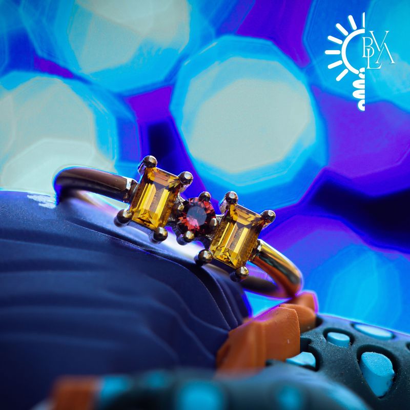 Tamani Citrine, Anastasia Topaz Outward Facing Seam Ring 16g 7/16" 14k Yellow Gold