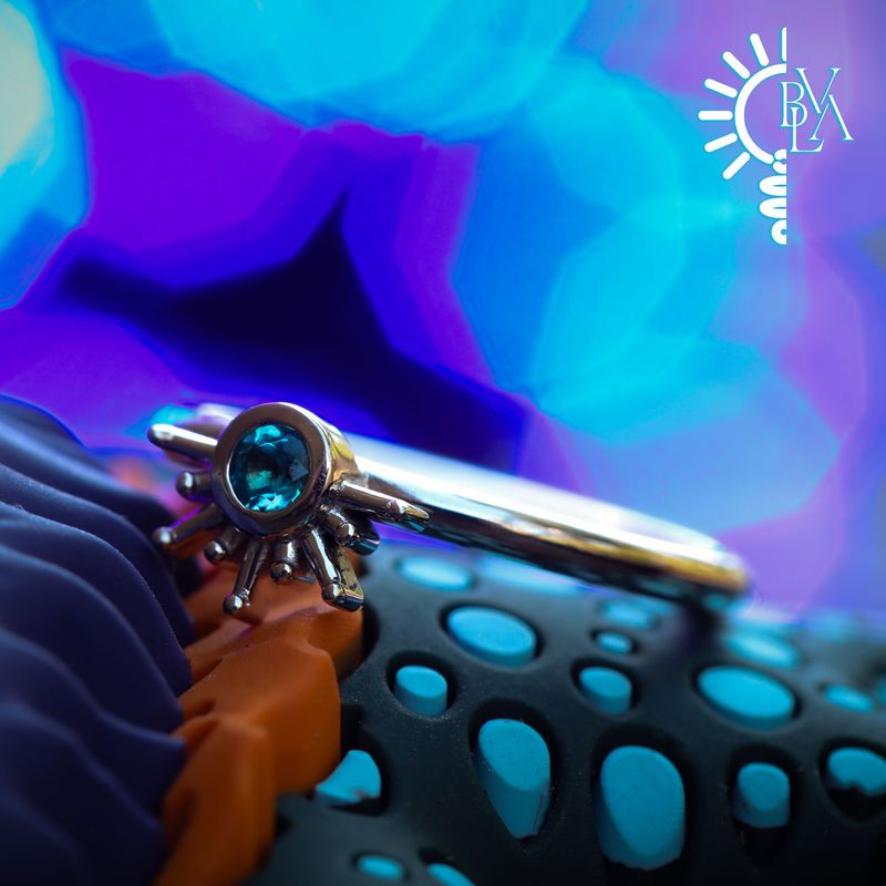 Live to Tell Paraiba Topaz Outward Facing Seam Ring 16g 7/16" 14k White Gold