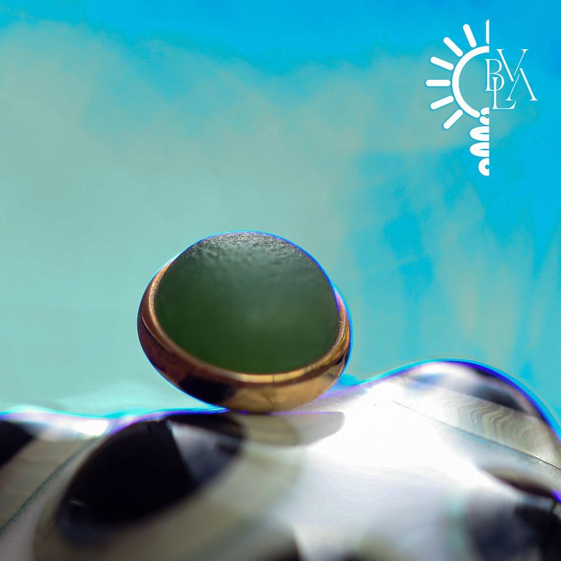 Cup Sandblasted Jade Cabochon 5mm 16g Threaded End 14k Yellow Gold